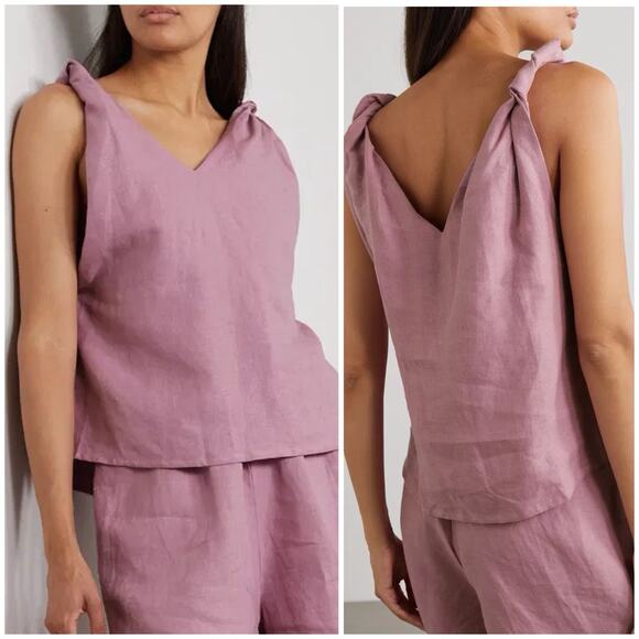 Deiji Studios Size XL Women’s Twist Tank Top Mauve Pink 100% Linen V-Neck - Picture 1 of 16